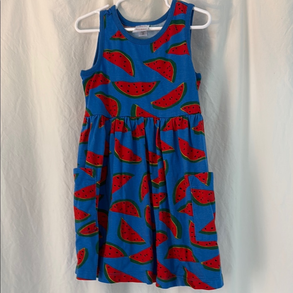 Hannah Andersson Blue and Red Watermelon Print Kids Dress. Size 5.